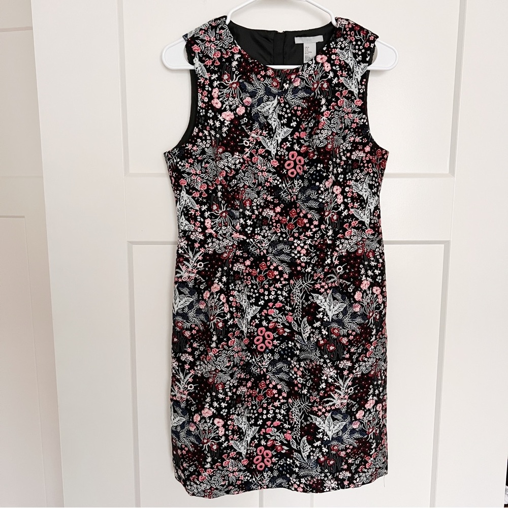 NWT H&M 10 Black Blue Pink Floral Sleeveless High Neck Formal Mini Dress
